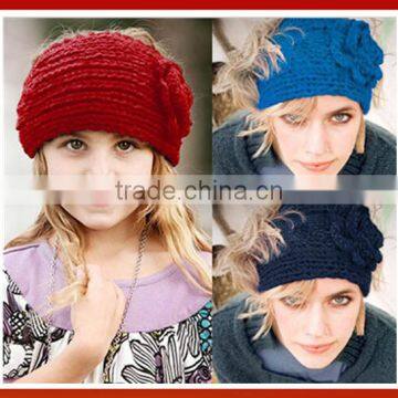 Woman New Handmade Knitted Headband With Flowers/ Knit Winter Ear Warmer Crochet Headband /Ladies Knitted Flower Headband