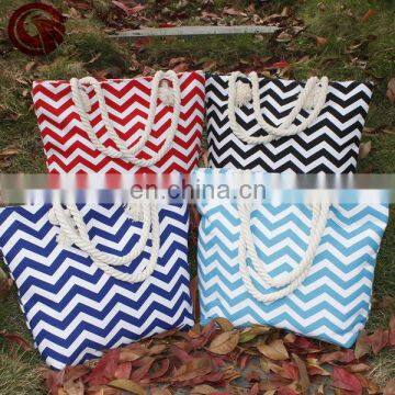 Popular Monogrammed Bag Chevron Canvas Beach Bag With White Rope