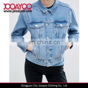 Mid Stone-wash Blue Denim Western Jacket Point Collar Women Jacket