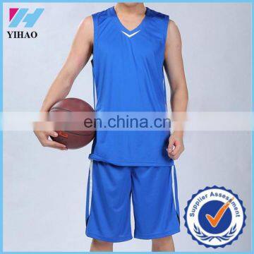 Yihao 2015 wholesale new design men plain blue 100 polyester dry fit basketball jerseys uniform