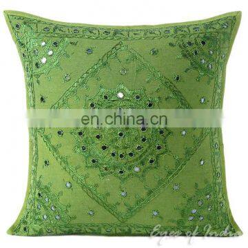 Green Mirror Embroidered Boho Decorative Pillow Bohemian Cushion Cover - 16, 20, 24"