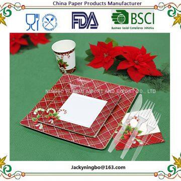 Disposable Dinnerware Set - Merry Christmas Shower Party Supplies - Includes Paper Plates, Napkins, Cups