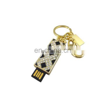 Custom crystal metal usb keychain, usb flash drive