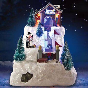 led village with lighting  Play Snowman Polyresin Christmas House Decoration