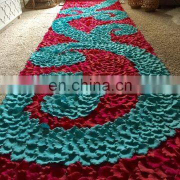 Turquoise Blue Swirls Silk Rose Petal Swirl Aisle Runner