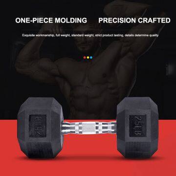 Wholesale Black Hex / Hexagonal / Hexagon Deluxe Rubber Coated Gym Dumbbells Sets for Sale photo-2