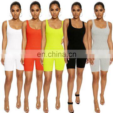 2020 Summer New Arrival One piece fitness Overall Sexy Short Bodycon Women Casual Blank Fluorescent Color Romper Jumpsuit