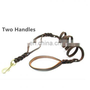 Wholesale Double Handle Dog Leash Copper Hook Leather Rope Dual Pet Leash