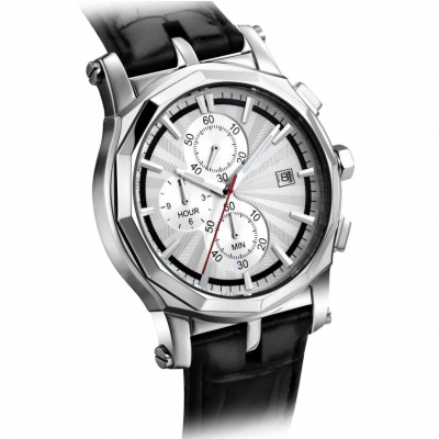Stainless Steel Fashion Multi-function Watches Man Genuine Leather Quartz Chronograph Watch photo-3