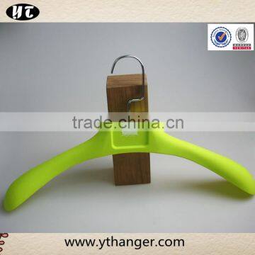 green rubber coated hanger with non-slip surface for clothes