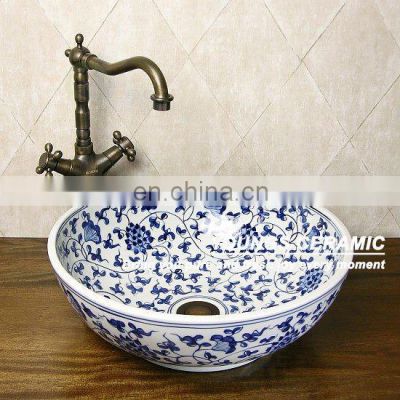 Art Jingdezhen Blue And White Porcelain Sink For Bathroom