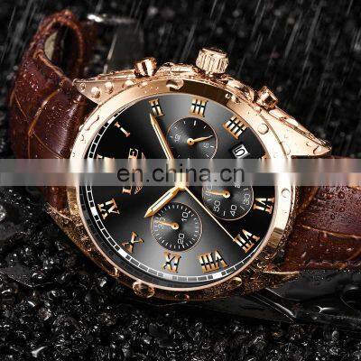 Lige 9852 24 Hour Date Men Quartz Watch Reloj Waterproof Clock Luxury Leather Watches Men Lige Brand