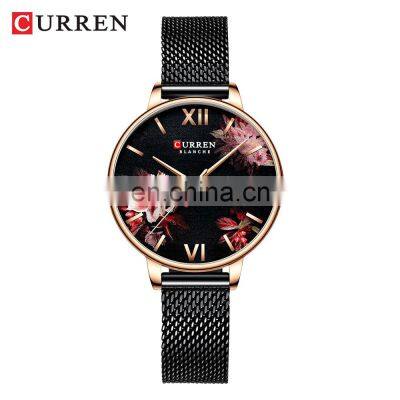 CURREN 2020New Classic Design Mineral Glass Dial Flower Custom Logo Women Ladies Mesh Watch