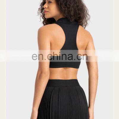 Fashion New Style Two Piece Lapel Racerback Sports Bra High Waist Pleated Mini Skirt Golft Tennis Outdoor Fitness Wear Yoga Set photo-4