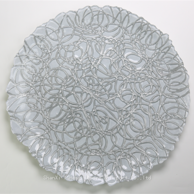 Colorful 13 inches Customized White And Silver Cake Dessert Glass Dinner Charger Plates