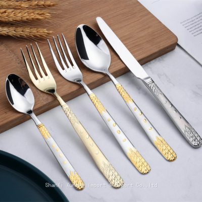 Sun Flower Gilded Cutlery Set Stainless Steel Flatware Kitchen Silverware Steak Tableware Dinnerware Spoon Fork Knife photo-5