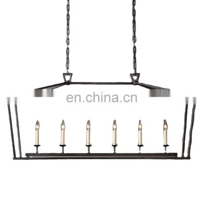 19th C English Openwork Large Rectangular Brass Chandelier Middle-Sized Retro Villa Custom Hanging Iron Lights for Dining