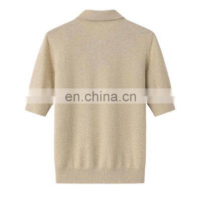 Fashionable Women's Cashmere Knitted Polo Shirt Short Sleeves Formal Style Solid Pattern Button OEM Service Available Spring