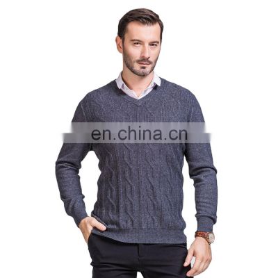 Men's Stylish Merino Wool V-Neck Pullover Sweater Thick Winter Jumper with Solid Color Knitted Weave