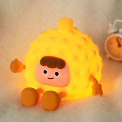 Seller Cheap Personalized Baby Sleeping Lamp Rechargeable Cute Fruit Durian Silicone Small Night Light Touch Sensor Kids Lamp photo-2
