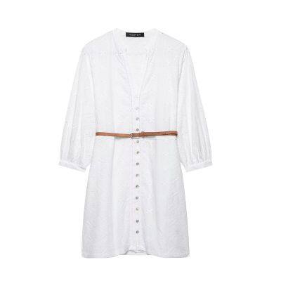 European and American style women's fashion temperament hollow embroidery mini long sleeved dress