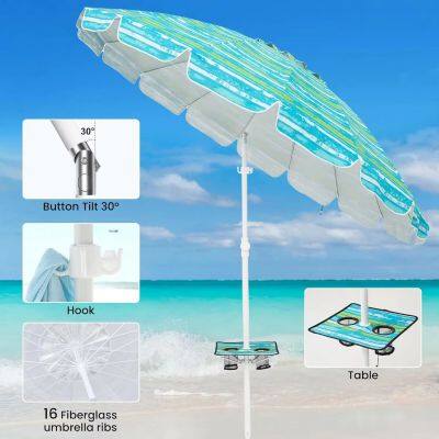Wholesale OEM 8.5FT Large Beach Umbrellas With Table Outdoor Patio Umbrella Offset Pole Polyester Canopy Windproof Iron Base Sustainable UV50+ photo-5