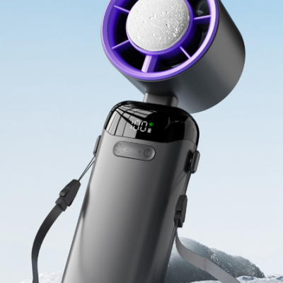 Portable USB Digital Folding Small Fan, Semiconductor Ice Pack Neck Hanging Small Fan,Mini Fan