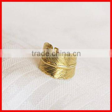 2015 new arrived 925 sterling silver gold finger feather ring