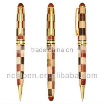 2014 High-End Customized Check Pattern Wooden Pen Set (Roller Pen & Ballpoint Pen)