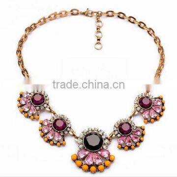 2015 Europe pink Flower necklaces fashion exaggerated crystal short statement Necklace For Women christmas necklaces