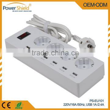Europe/Germany USB socket Strip with surge protector with CE RoHS approval