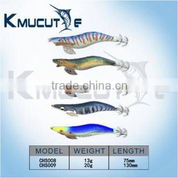 Hot selling Squid jig wood shrimp with luminous tail rustproof hooks