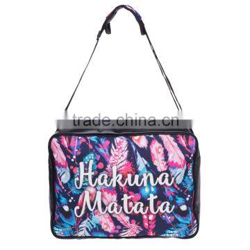 2016 hot fashion 3D HAKUNA FEATHERS printing one side leather courier bags Shoulder bag message bags