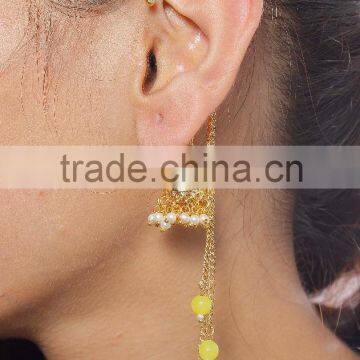 Indian Traditional Earring Peal With Yellow Drop Exclusive Fashion Ear Cuff