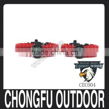 550 camping red color paracord bracelet with survival compass