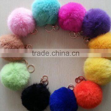 Multicolor fluffy and soft rabbit fur pom poms keyrings