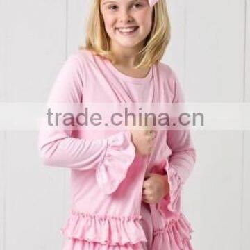 China OEM Knit Pink cotton ruffled cardigan long sleeves children cardigan