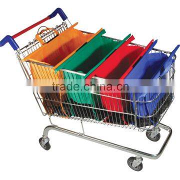 4pcs/Lot Grab Bag Washable Eco Friendly Reusable Large capacity Foldable Trolley Supermarket Shopping Bags That Clips To Cart