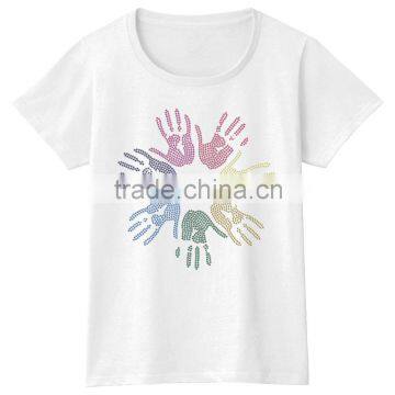 Colorful hand printing for group activities short sleeves tshirt for girls