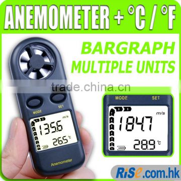 Thermometer Velocity Flow Meter Bar Graph C / F Air Wind Speed Anemometer