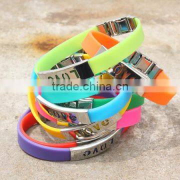 custom love logo silicone bracelets wristband with metal clasp with laser