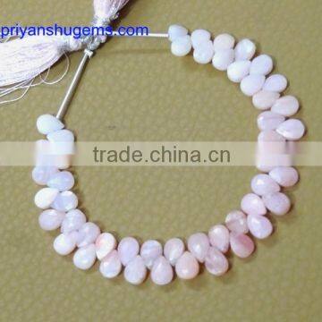 Natural stone bird egg shaped pink Opel 5 x 7 mm CT 34 handmade faceted pear 6 "chain length