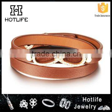 Promotional Items for 2016 Double Layers Brown Genuine Leather Bow and Arrow Bracelet With Infinity