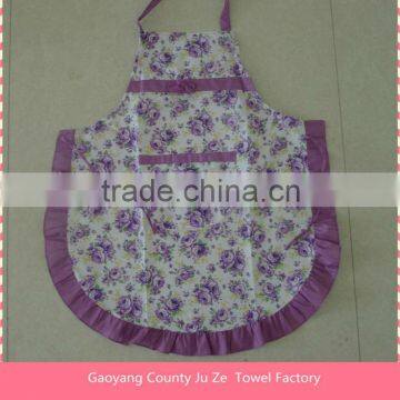 purple flower printed polyester peach skin apron