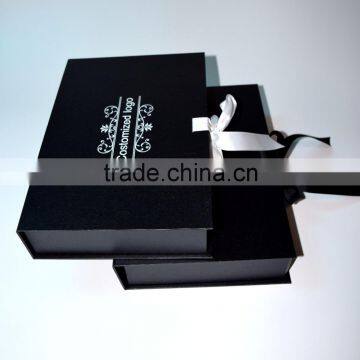 Luxury Personalized Black Paper Folding Gift Box With Ribbon photo-3