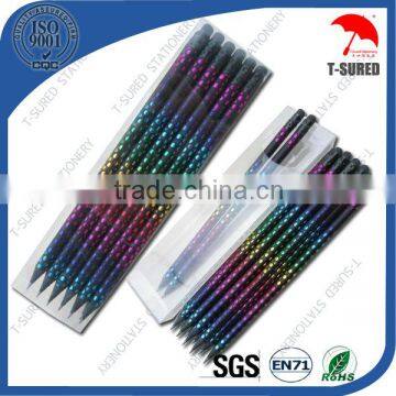 Roll Foil Print Round Black Lead Wood Pencil Set In PVC Box