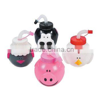 14 oz. 400ml Top Rated Hot Sale Fashion Custom Assorted Styles Plastic Farm Animal Molded Cups with Lids and Straws for Party