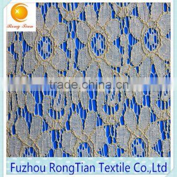 Latest golden thread floral embroidery lace fabric for garments