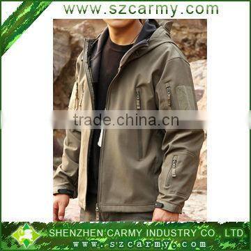 Windproof and Waterproof and breathable outdoor military fleece jacket with hoodie,