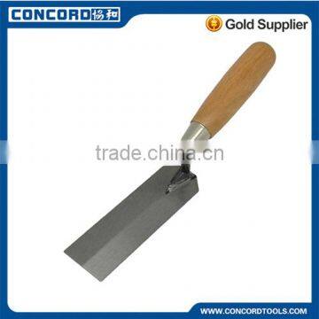 Margin trowel w/wooden handle, carbon steel finishe blade